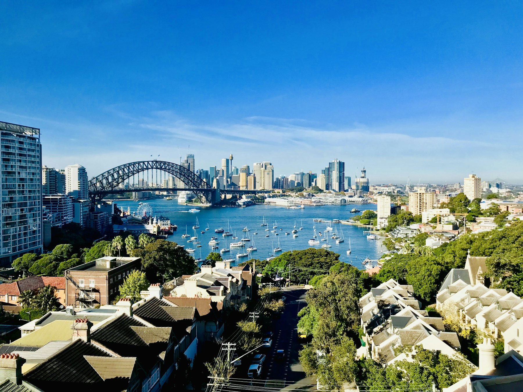 Sydney Harbour and the Bridge seen from a residential suburb